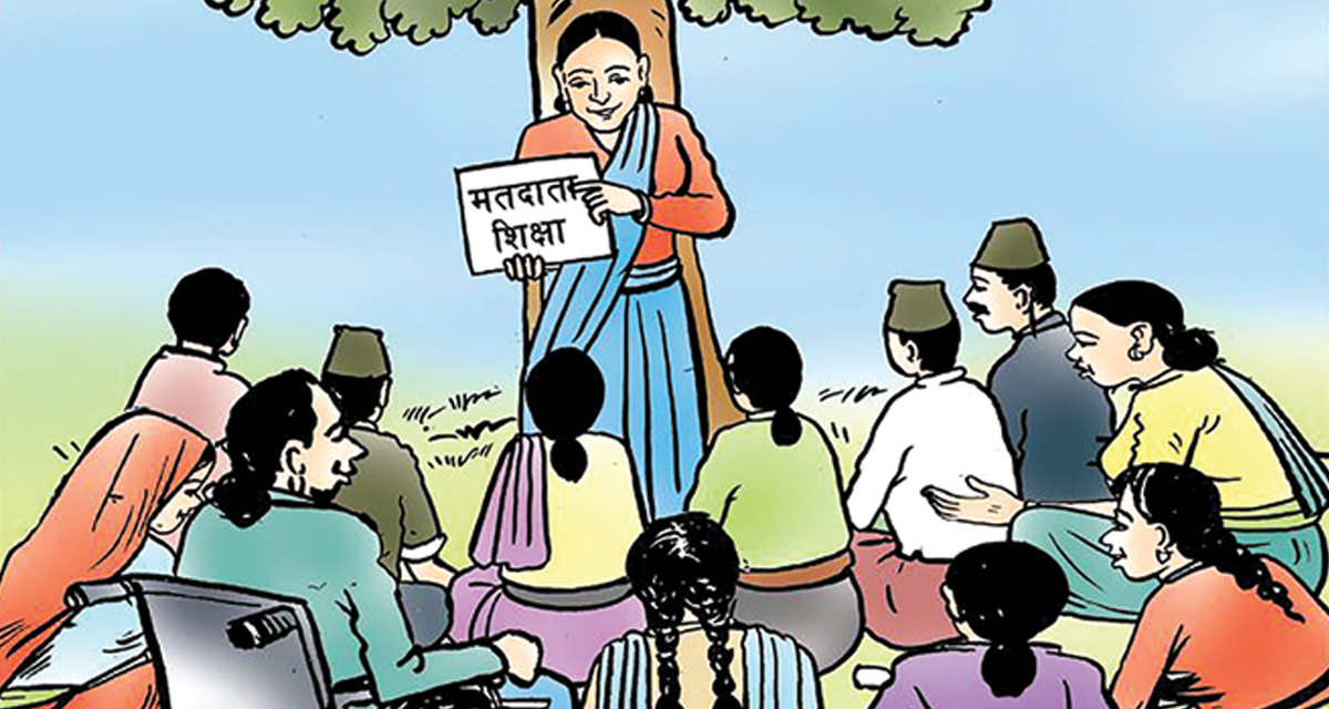 मतदाता शिक्षा दिँदै स्वयंसेविका