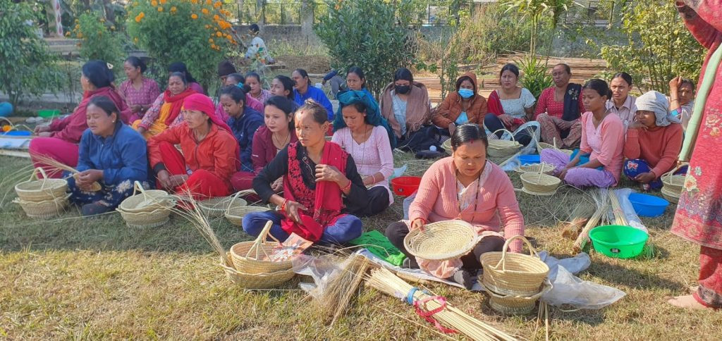 परम्परागत ढकिया बुन्न सिक्दै थारु महिला